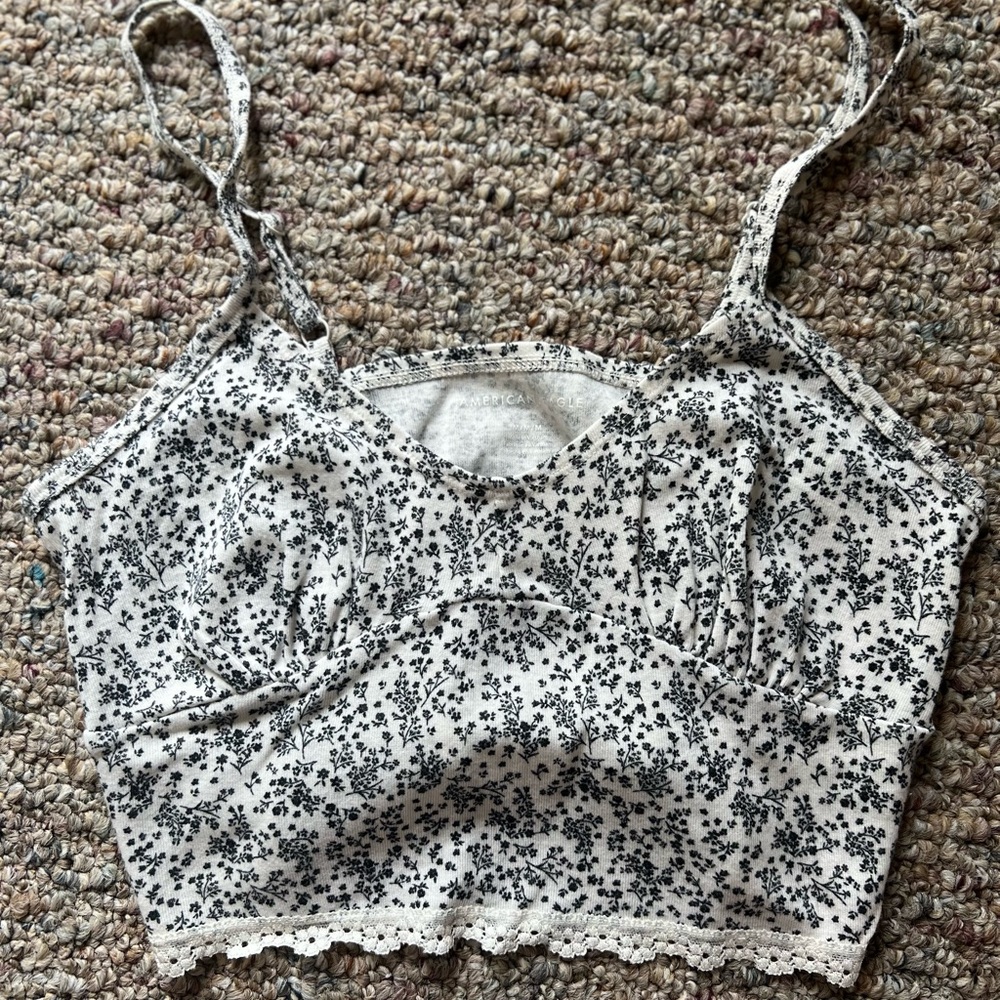 American Eagle Outfitters Silver White Fitted Crop Camisole